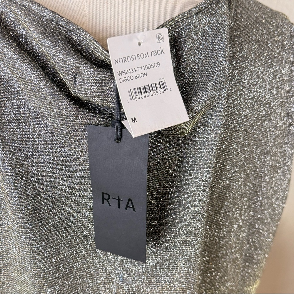 NWT RtA Disco‎ Metallic Draped Cowl Neck Sleeveless Top Silver Gold M Edgy Luxe - Picture 2 of 12